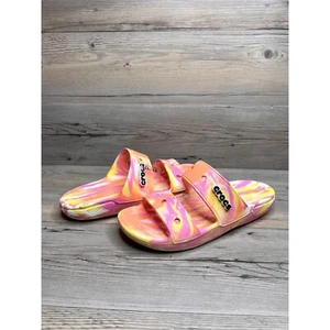 Crocs Classic Marble Sandals Tie Dye 2 Strap Womens Size 10 Pink 207701 83F - Picture 1 of 11