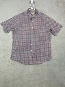 LL Bean Mens Large Button Down Short Sleeve Shirt Traditional Fit Red Plaid - Picture 1 of 5