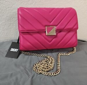 DKNY Devon Crossbody Chain Clutch Bag Quilted Hot Pink NWT $148