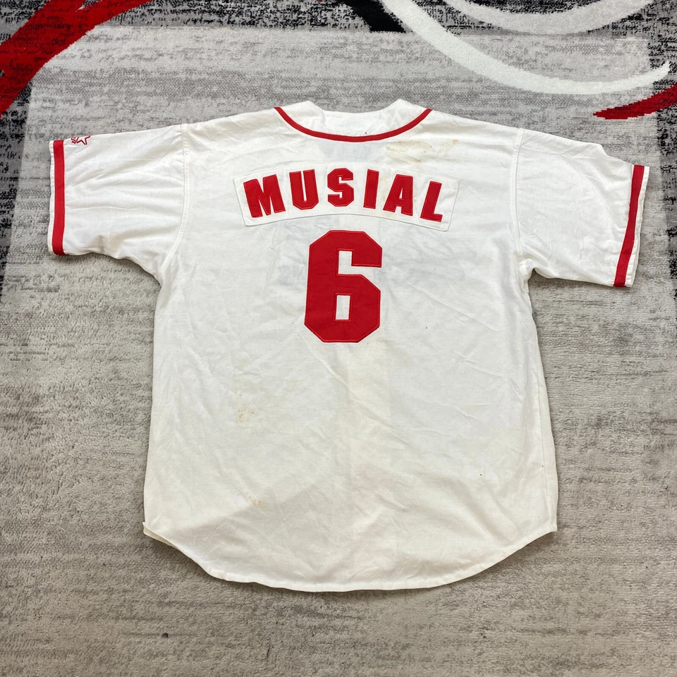 Camiseta deportiva vintage Starter St. Louis Cardinals Stan Musial extra grande blanca roja años 90 Foto 1 de 4