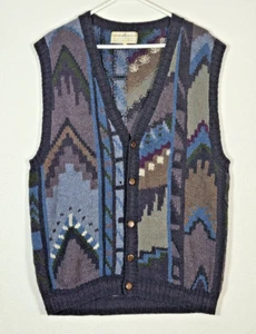 Vintage The Peruvian Collection Dark Multi Colored SweaterVest SZ L 100% Alpaca - Picture 1 of 8