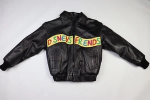 RARE Vintage Disney Friends Genuine Leather Bomber Jacket Sz Small Kids Mickey - Picture 1 of 10