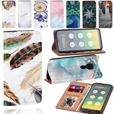 Printed Feather PU Leather Mobile Phone Stand Cover Case For Motorola Moto E/G
