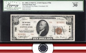 1929 $10 CLEVELAND, OH NATIONAL BANK NOTE TYPE II LEGACY 30 OHIO CURRENCY 36991 - Picture 1 of 3