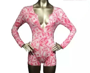 XXL Money Pink Sexy Women's One piece Pajamas Plus Body Suit Romper Lounge Wear - Picture 1 of 1