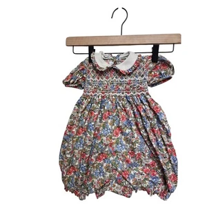 Vive La Fete Smocked Floral Romper Peter Pan Collar Short Sleeve - - Picture 1 of 6