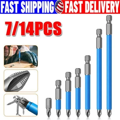 7/14X Magnetic screwdriver bit Bits set PH2 Anti-slip Hex Shank Screw Cross Head - Image 1 of 4
