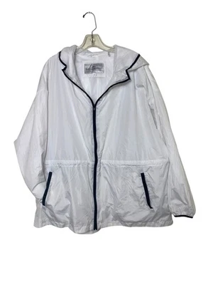 Fleet Street 2X White Wind Breaker Full zip pockets hooded black trim women - Image 1 of 4