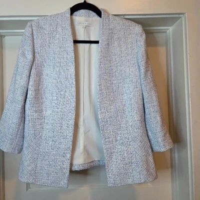 Preston & York Women's Blue White Tweed 3/4 Sleeve Blazer Jacket Size 6 - Image 1 of 4