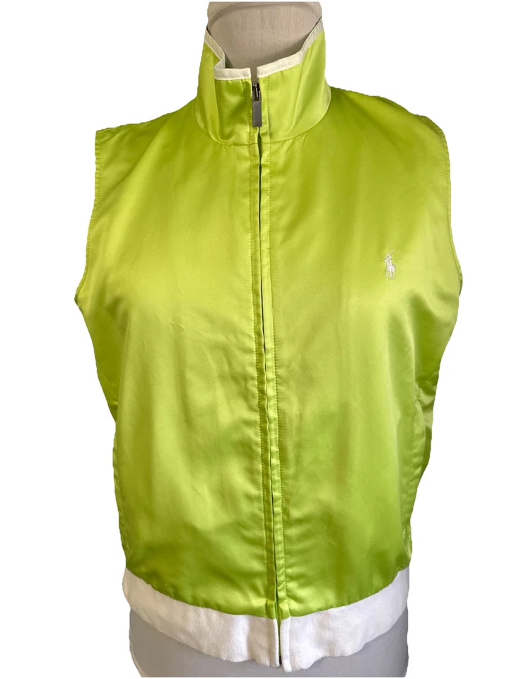 Chaleco de golf Ralph Lauren para mujer talla L cremallera completa logotipo de pony bolsillos verdes brillantes Foto 1 de 4