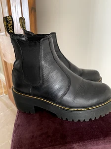 Dr Martens Rometty Black Leather Block Heeled Chelsea Chunky Boots Size Uk 5 - Picture 1 of 10