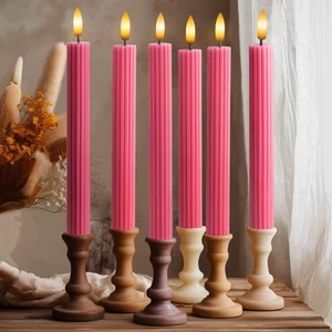 12PK 10" LED Fluted Ribbed Pink Pillar Candles w/ Remote & 24h Timer Memory - Picture 1 of 10