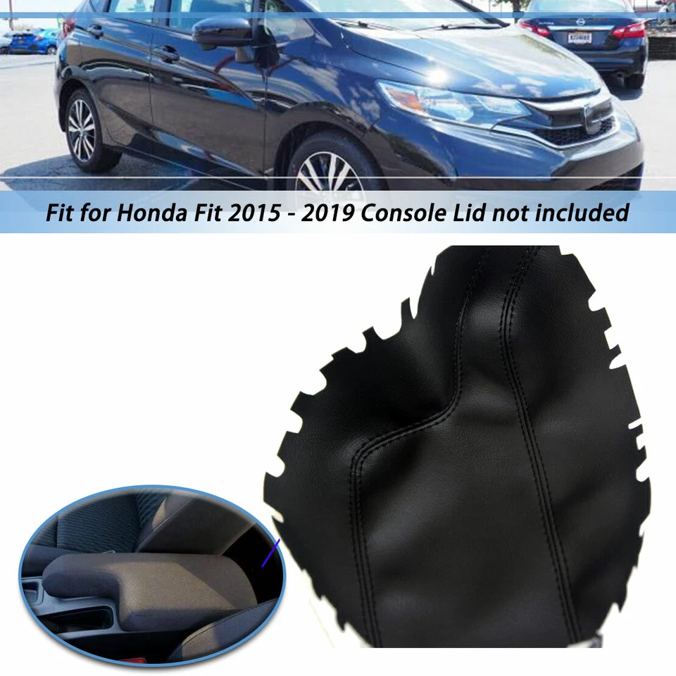 Cubierta de microfibra de cuero con reposabrazos para consola central para Honda Fit 2015-2019 negra Foto 1 de 1
