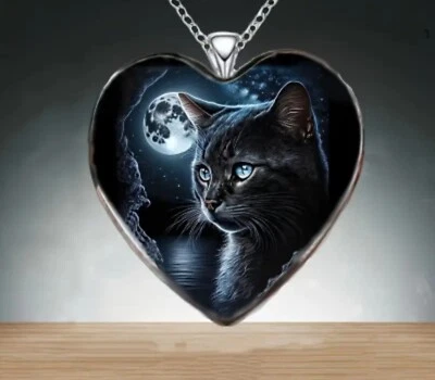 BLACK CAT PENDANT CHAIN UNISEX ADULT KID BIRTHDAY VALENTINES CHRISTMAS GIFT UK - Image 1 of 2