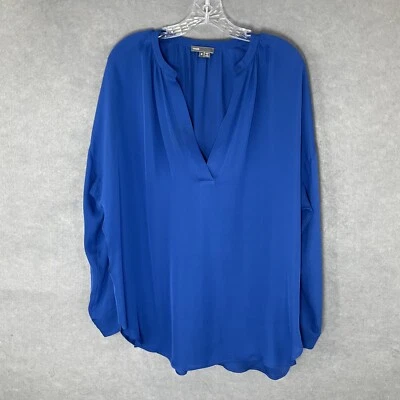 Top Vince Mujer Talla M Azul 100% Seda Manga Larga Escote en V Preppy Oficina Foto 1 de 4