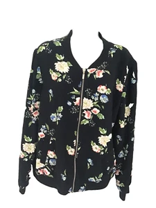 Chaqueta Bomber Azul Marino Floral XL Katherine Barclay Montreal 100% Rayón Cremallera Completa. - Imagen 1 de 6