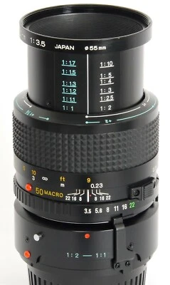 Minolta MD Macro 50mm 1:3.5 Lens + MINOLTA 1:2-1:1 LIFE Size Adapter = all MINT! - Image 1 of 4