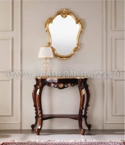 CONSOLLE E SPECCHIO IN LEGNO NOCE E FOGLIA ORO O PANNA E FOGLIA ORO - Imagen 1 de 1