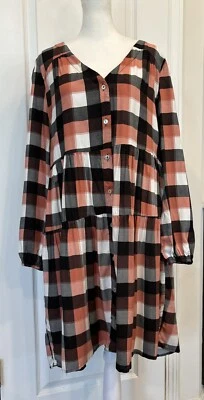 J for JUSTIFY (NWT) Tiered Plaid Button Up Dress Size 1X Boho Cottagecore Casual - Image 1 of 4