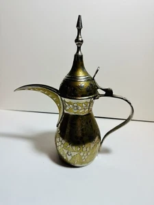 Middle East Brass Copper Hand Engraved Dallah Coffee Teapot - Picture 1 of 10
