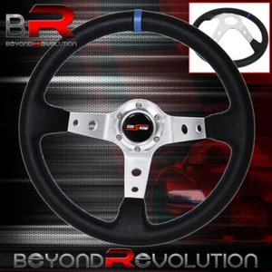 Godsnow Blue Stitching Deep Dish Black Steering Wheel Silver Aluminum Center - Picture 1 of 4