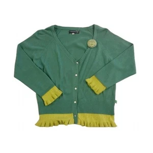 Girls Cardigan Sweater Size Small 5 Jean Bourget France Teal Aqua Green Ruffle 4 - Picture 1 of 9
