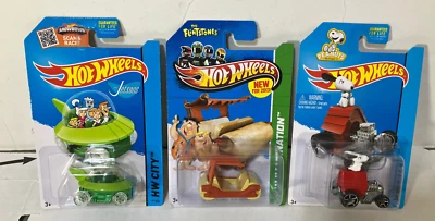 3 Hot Wheels Flintstones Flintmobile, капсульный автомобиль Jetsons, собачья будка Snoopy Drag - Изображение 1 из 4