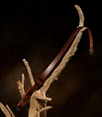 DETROIT LEATHER SHOP USA Made Brown Buffalo Leather Slider Buckle Gun Sling Black Hardware (Model F)