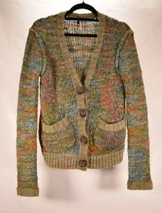Free People Womens Cardigan Cable Knit Sweater Button Front Multi Color S - Picture 1 of 4