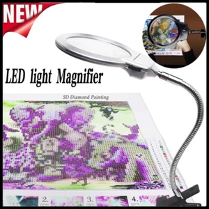 Verstellbare LED große Linse Lampe Top Schreibtischlupe Vergrößerungsglas mit Klemme - Bild 1 von 11