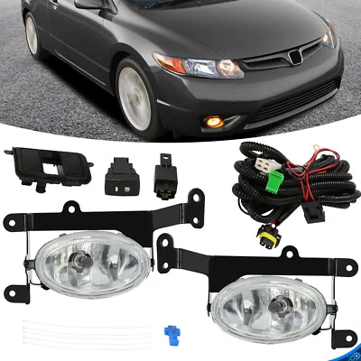 Clear Lens Bumper Driving Fog Lights For Honda Civic Coupe 06-08 W/Wiring&Switch - Image 1 of 4