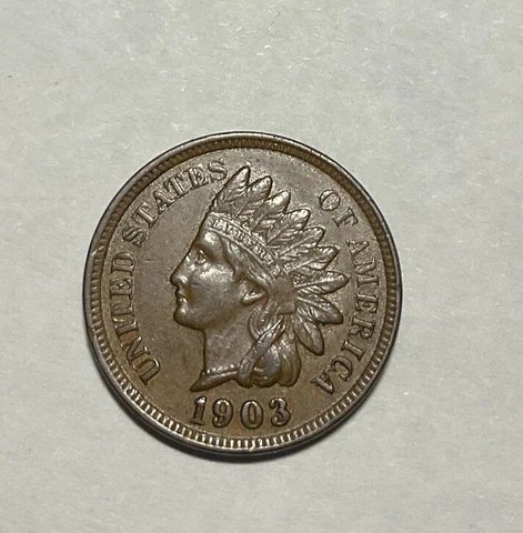 1903 Indian Head Cent AU About Uncirculated Bronze Penny 1c US Coin Cover