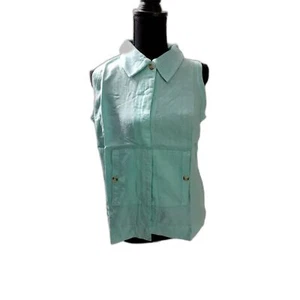 Blusa para mujer Kiko verde blusa top 100 % lino talla M #148 - Imagen 1 de 7