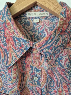 Chemise Liberty Of London en lin tissu cachemire 100% coton pelouse tana taille 14 - Photo 1/4