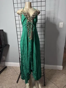 Woman’s Gown Sleeveless Maxi Dress Emerald Green Size Small Xs Studded RARE - Picture 1 of 15
