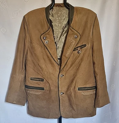 CHAQUETA VINTAGE CUERO TRAJES OKTOBERFEST DIRNDL BEIGE CUERO PARA HOMBRE US44 EU54 Foto 1 de 4