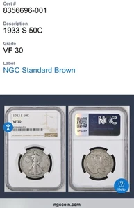 1933 S Walking Liberty Half Dollar NGC Graded VF30 - Picture 1 of 1