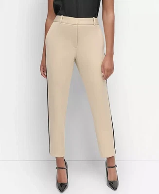 Pantalones elegantes DKNY para mujer suaves de buceo a mano al tobillo laterales rayas beige negro talla 0 Foto 1 de 4