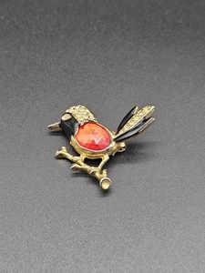Broche prendedor vintage Estate estrás pájaro tono dorado rubí 1 1/2" - Imagen 1 de 3