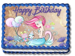 Mermaid Under The Sea Party Edible Image Edible Cake Topper DIY Cake Decorations - Picture 1 of 1