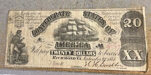1861 $20 Confederate Note ***RARE BETTER VARIETY CONFEDERATE*** Lot-107