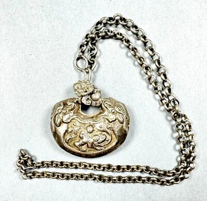 Antique Chinese Sterling Silver Longevity Wedding Lock Necklace - Picture 1 of 14