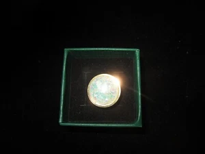 White Fire Resin Opal and 18K Gold Stainless Steel Open Band Ring Size 7 - Picture 1 of 6