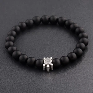 8mm Black Volcanic lava Stone &Turtle Round Beaded Bracelets Bangle Jewelry Gift - Bild 1 von 10