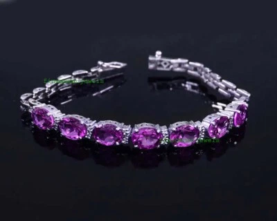 Natural Amethyst & CZ Gemstones with 925 Sterling Silver Bracelet for Women's #2 - Image 1 of 4