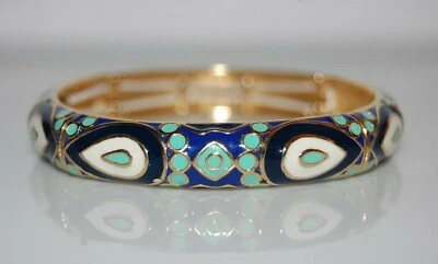 ELEGANT STELLA & DOT COUTURE MULTICOLORED ENAMEL STATEMENT STRETCH CUFF BRACELET - Image 1 of 4