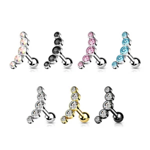 5 Round CZ Set Curve Top Ear Cartilage Piercing Tragus Helix Barbell Studs - Picture 1 of 18