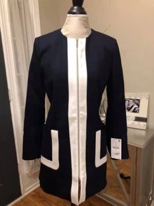 ZARA TWO TONE ZIP ROUND NECK Navy FROCK COAT Size L 2540/700 New with tag - Picture 1 of 7