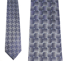 Joseph & Feiss 100% Silk Silver Gray & Blue Geometric Tie Necktie