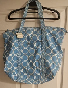MERONA Blue Geo Print 20" Tote Bag Beach Overnight Double Handles ** NWT - Picture 1 of 7